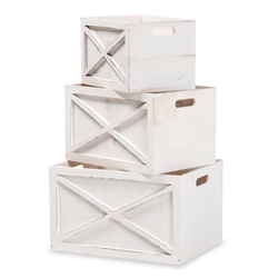 Baxton Studio Parra Modern Farmhouse Whitewashed Wood 3-Piece Storage Crate Set Affordable modern furniture in Chicago, classic living room furniture, modern storage crates, cheap storage crates